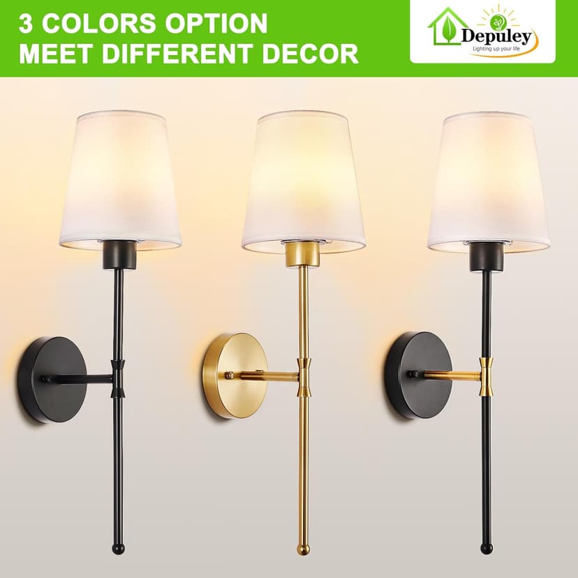 Depuley Battery Operated Wall Sconce: Set of 2 Wireless Wall Lights with Remote for Bedroom - Rechargeable 15 Colors Gold Wall Lamp for Living Room Hallway