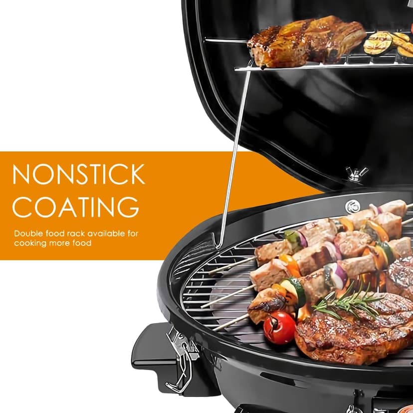 Techwood 1600W Electric Indoor/Outdoor Grill - 15-Serving Removable Stand BBQ with Double Layer Design for Countertops (Black)