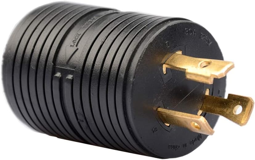 RVGUARD Generator Adapter Plug 3 Prong to 4 Prong, NEMA L5-30R to NEMA L14-30R Locking Adapter.