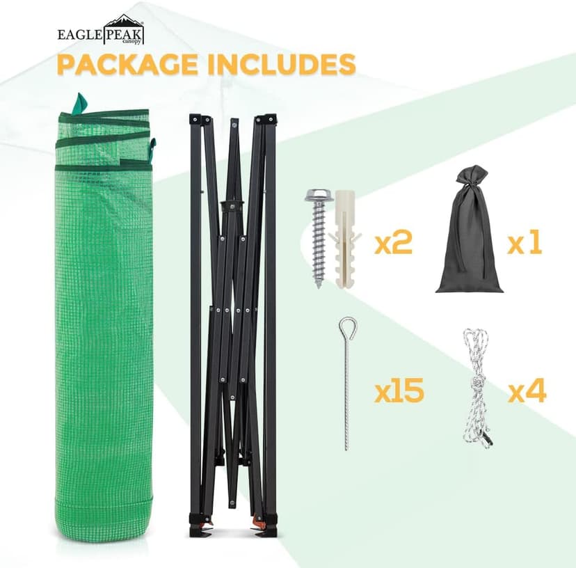 EAGLE PEAK 9x4 Lean-to Portable Walk-in Greenhouse, Pop-up Indoor Outdoor Garden Green House, Zippered Doors and Window, PE Cover, Green