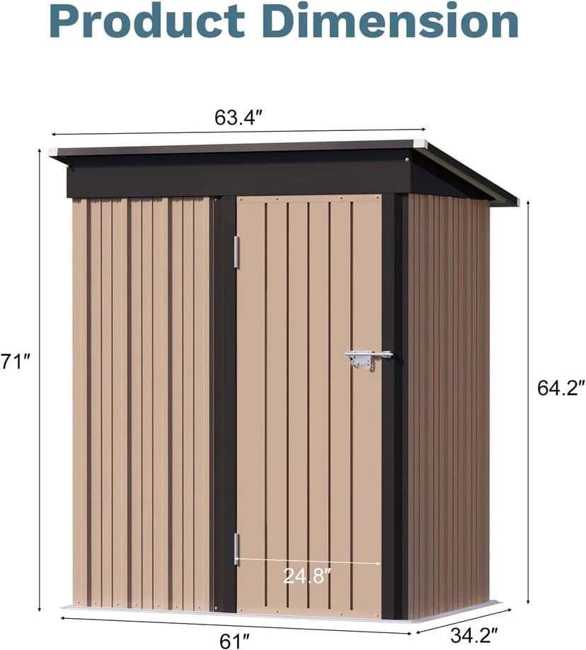 Greesum 5×3 FT Outdoor Storage Shed, Metal Storaged Sheds Without Floor, Tool Sheds with Lockable Doors and Slooping Roof for Garden, Patio, Backyard, Brown