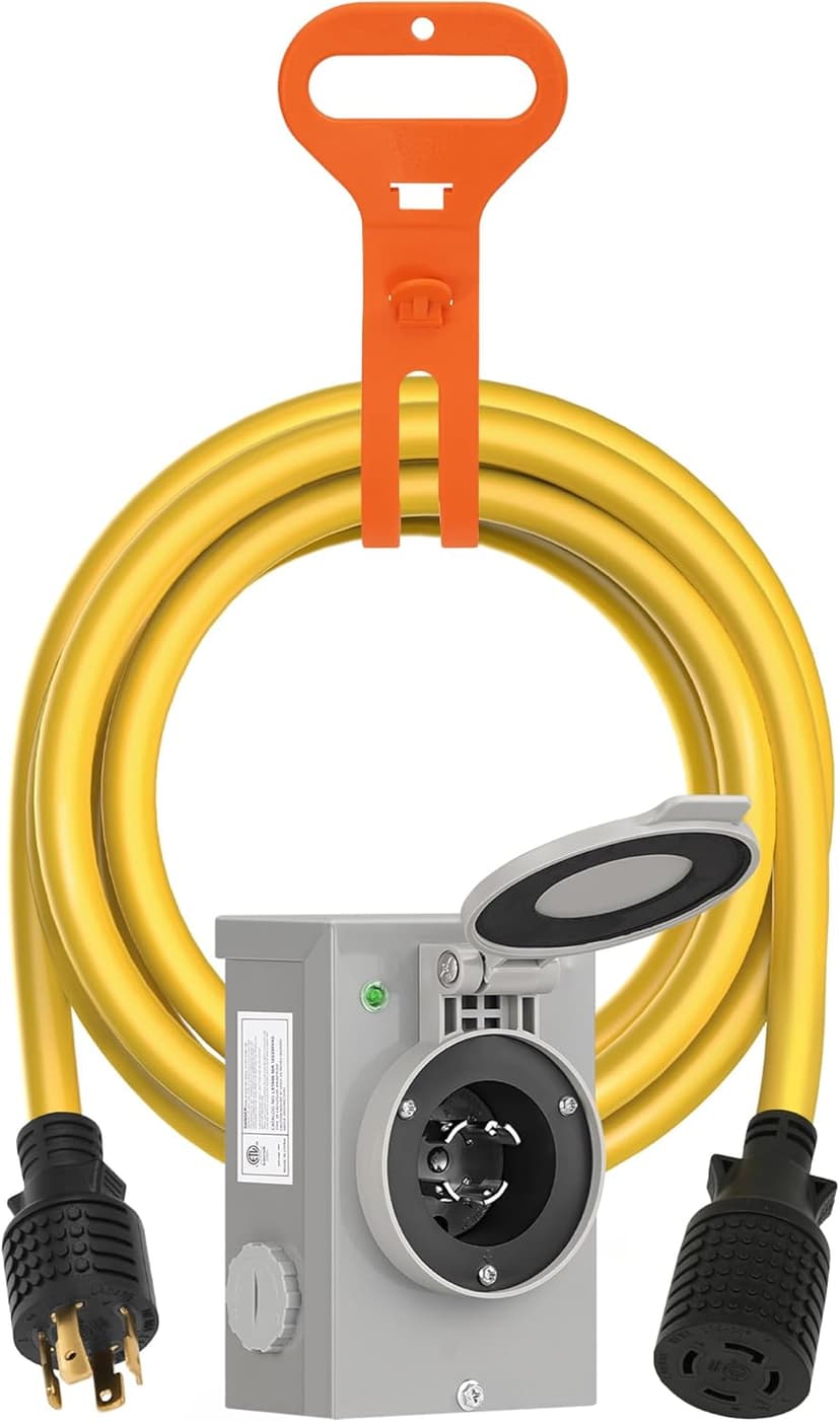 30 Amp Generator Cord and Pre-drilled Power Inlet Box Kit, NEMA L14-30P to L14-30R, 15FT 4 Prong 10 Gauge STW Wire with Twist Lock Connector, L14-30P Inlet Box for Generator to House, ETL Listed