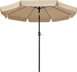Yaheetech 9ft Patio Umbrella 8 Ribs Outdoor Market Table Umbrella with Push Button Tilt & Crank & Surrounding Rim for Garden/Deck/Balcony/Beach/Pool, Tan