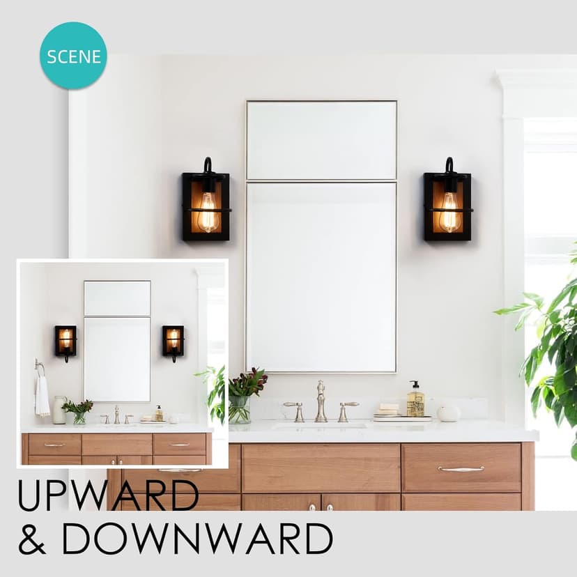 Farmhouse Wall Light Fixtures,Modern Industrial Wall Sconces Lighting Indoor with E26 Base Faux-Wood Color Matte Black Finish,Vintage Wall Mount Light Fixture for Bedroom Living Room Bathroom Stairway