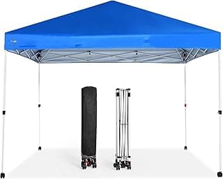 Abba Patio 10x10 Easy Up Srtaight Leg Canopy Tent, Outside Canopy, Portable Commercial Canopies Shelter with Carry Bag, Waterproof UV-Resistant, Blue (4 Wheels)