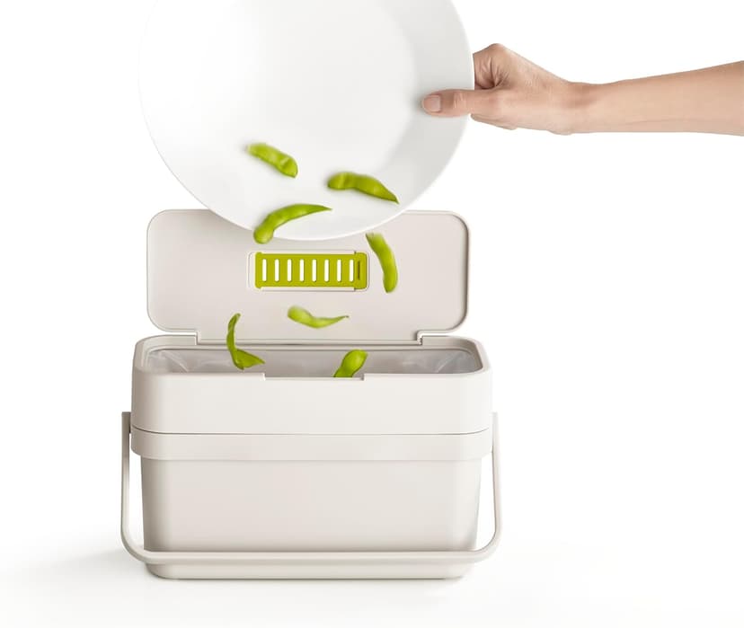 Joseph Joseph Compo 4 Easy-Fill Compost Bin Food Waste Caddy with Adjustable Air Vent, 1 gallon / 4 liters, Stone