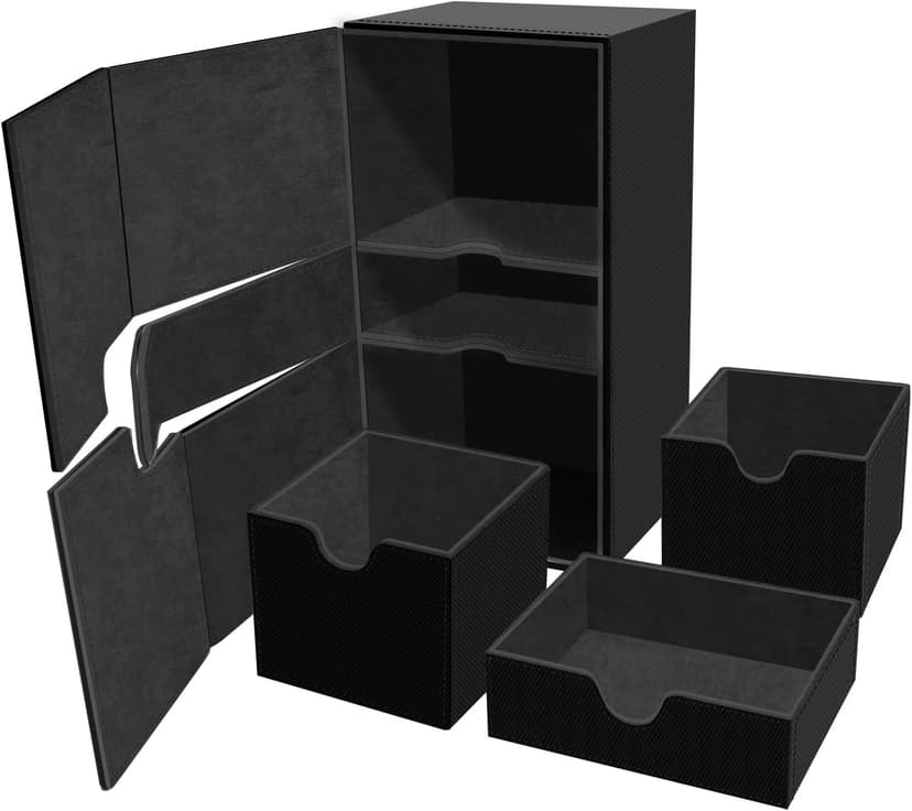 Card Deck Case for Trading Cards, Deck Storage Box for 200 Single Sleeved Cards Large Twin Flip Deck Case with 1 Storage Dice & 2 Trays Fits EDH/YuGiOh/MTG/TCG/CCG (Small-Black)