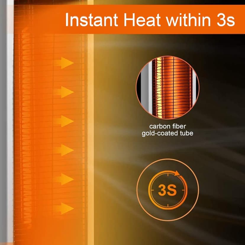 Electric Patio Heater for Outdoor Use, Infrared Heater w/Remote, Auto Shut Off, 500/1000/1500W Radiant Heater, Super Quiet 3s Instant Warm Vertical Space Heaters for Indoor Use Large Room