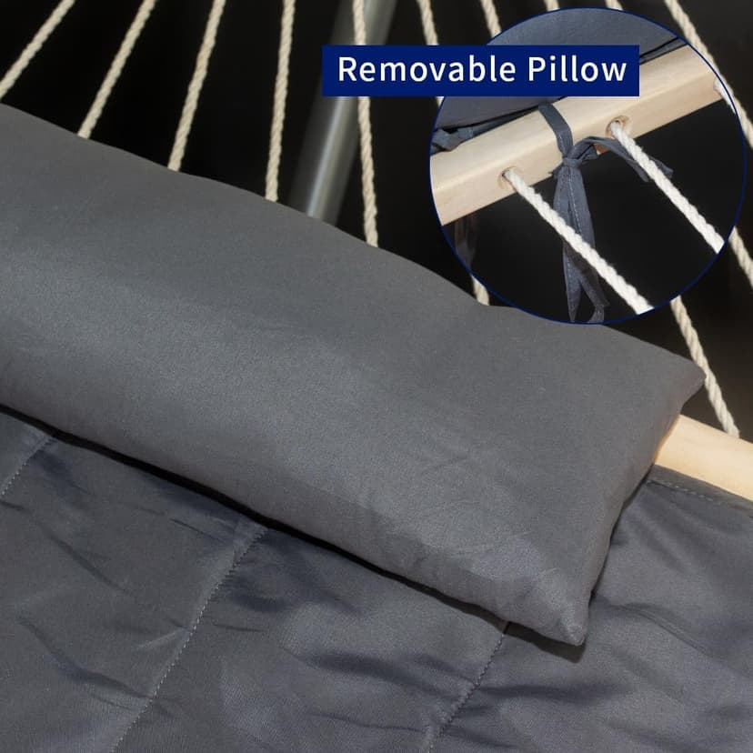 Outdoor Portable Hammock Pad, 2 Person Replacement Polyester Hammock Pad and Pillow Set, 77 X 55Inch Fits 55 Inch Large Hammock, Dark Gray