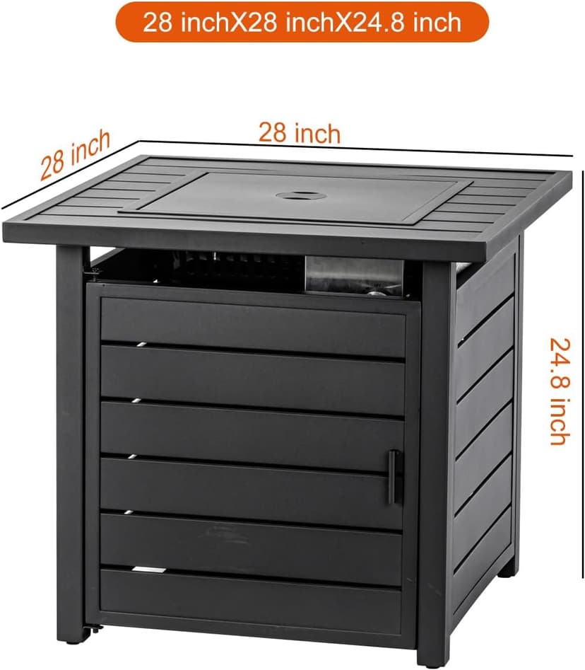 28 inch Propane Fire Pit Table, Outdoor Gas Fire Pits with Lid & Lava Rock, 50000 BTU Firepit for Dinning, Party in Outside, Patio, Garden or Yard (Black)