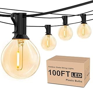 Outdoor String Lights 100ft, G40 Led Patio Globe Lights with 52pcs Plastic Bulbs,Shatterproof Waterproof Connectable Hanging for Porch Cafe Bistro Backyard Gazebo Balcony Deck Party