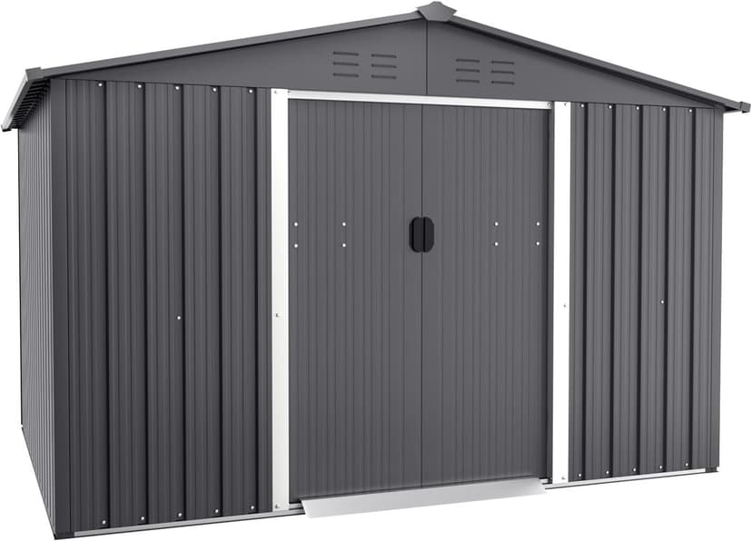 6x8 FT Outdoor Storage Shed, Metal Shed Kit with Double Doorknobs and Air Vents, Double Sloping Roof Garden Shed, Galvanized Shed with Sliding Door (Grey)