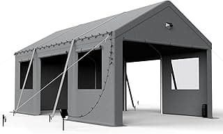 12x20 Carport Canopy, Heavy Duty Car Port, Portable Garage Carports with 4 Roll Up Doors, Grey