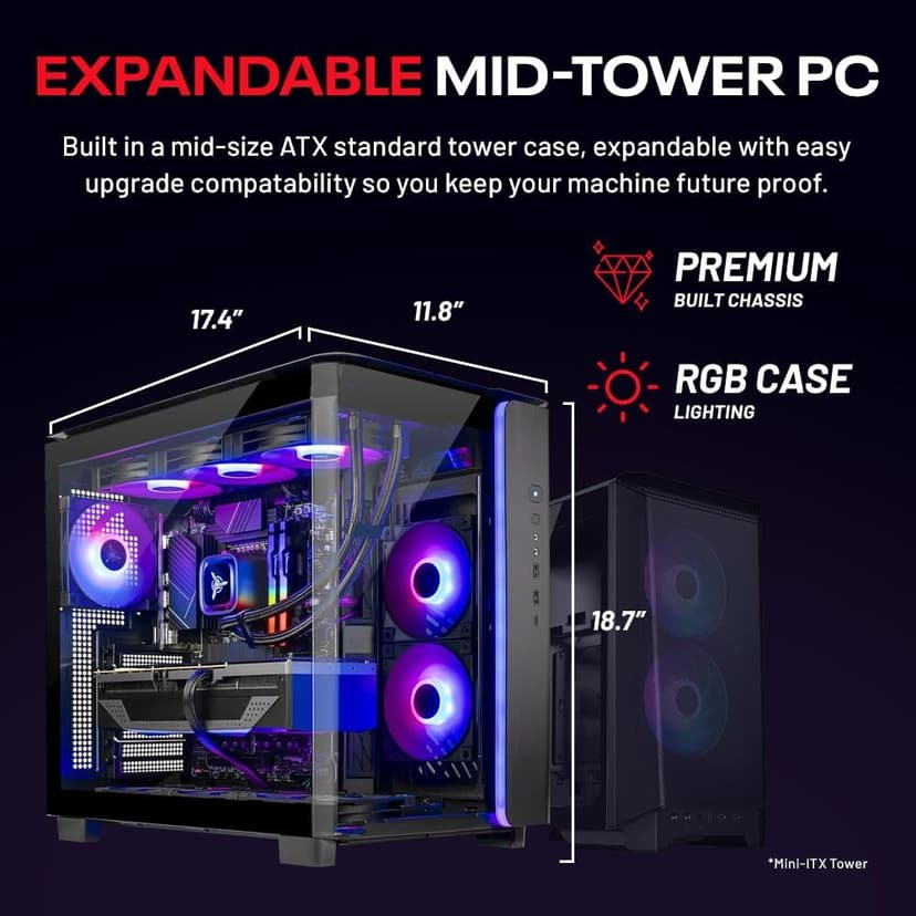 Skytech King 95 Gaming PC Desktop, Ryzen 7 9700X 3.8 GHz (5.5GHz Turbo Boost), NVIDIA RTX 5070 12GB GDDR7, 1TB Gen4 SSD, 32GB DDR5 RAM 6000 RGB, 850W Gold PSU, 360mm ARGB AIO, Wi-Fi, Win 11 Home