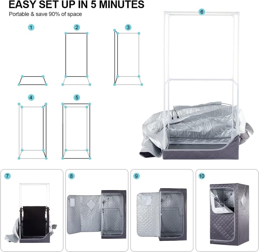 Full Size Portable Personal Infrared Sauna for Home, Personal Home Spa Tent with Remote Control, Heating Foot Pad, Foldable Reinforced Chair （Grey, L33.8 x W 33.8" x H 66.5"