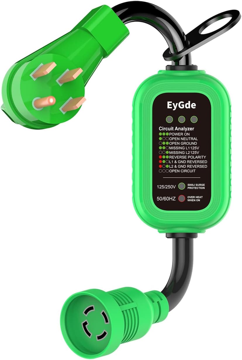 EyGde 50 Amp to 4 Prong 30 Amp Generator Adapter with Surge Protector - Patented NEMA 14-50P Twist Lock Male to L14-30R Female Plug, STW Cord with Circuit Analyzer for Generator