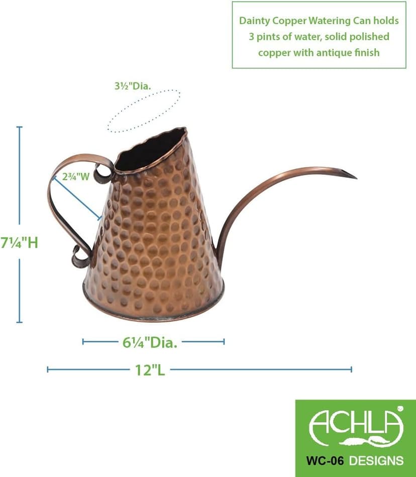 Achla Designs Dainty Hammered Copper Watering Can, 3 Pint