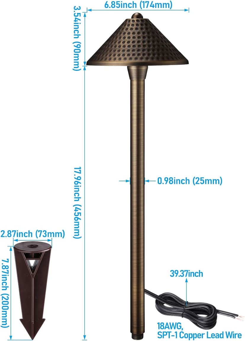 LEONLITE Outdoor Solid Cast Brass Pathway Lights, 12V Low Voltage Landscape Lights for Walkway, Garden, Work with G4 Bulb, (Bulbs Not Included), IP65, 21.5'' Tall, 6.85'' Shade, Bronze, Pack of 4
