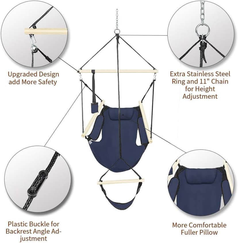 ONCLOUD Upgraded Unique Hammock Hanging Sky Chair, Air Deluxe Swing Seat with Rope (Navy Blue)