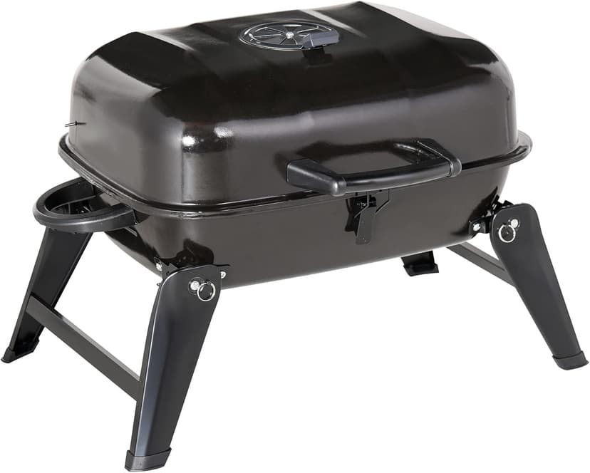 Outsunny 14" Portable Charcoal Grill, Tabletop Small BBQ Grill for Outdoor Cooking, Camping, Tailgating, Enamel Coated, Vent, Folding Legs, Black