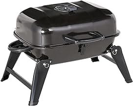 Outsunny 14" Portable Charcoal Grill, Tabletop Small BBQ Grill for Outdoor Cooking, Camping, Tailgating, Enamel Coated, Vent, Folding Legs, Black