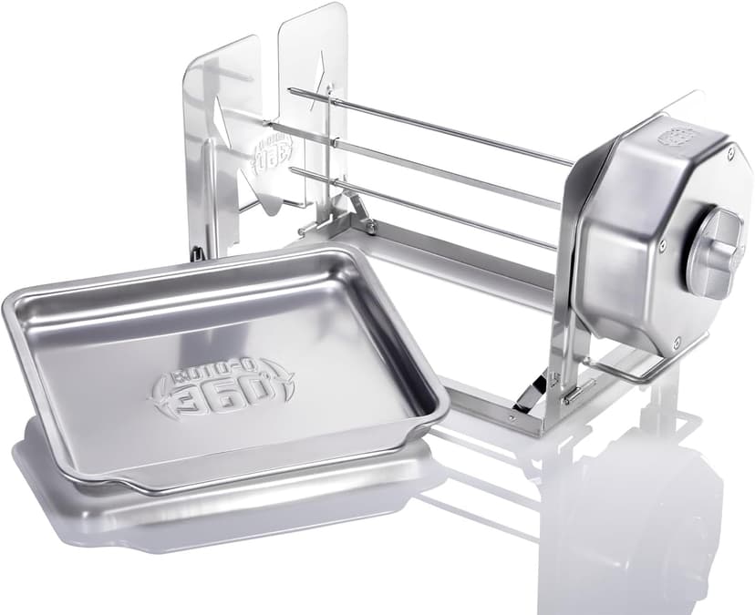 Cordless Universal Rotisserie Kit for Grills Ovens and Smokers - Non-Electric Wind-up Spit Roaster, Gas or Charcoal BBQ - Indoor/Outdoor (Stainless Steel)
