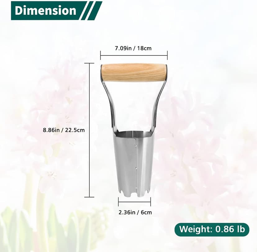 Garden Bulb Planter with 4 Inches Depth Mark, Stainless Steel Gardening Bulb Transplanter Tool with Short Handle for Planting Flowers Tulips, Daffodils, Lily, Dahlias
