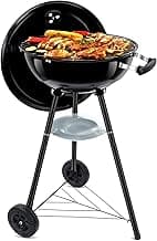 18 Inch Kettle Charcoal Grill, Leonyo Outdoor Barbecue Kettle Grill, Portable Round Smoker with Wheels, Porcelain-Enameled Lid & Fire Bowl, Perfect for Camping/Backyard/Tabletop Cooking/BBQ Party