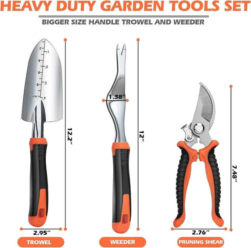Garden Tools Set, Updated 3 PCS Heavy Duty Gardening Kit - Hand Shovel/Trowel, Manual Weeder and Sharp Bypass Pruning Shears/Scissors/Clippers with Bigger Ergonomic Handle, Ideal Gift