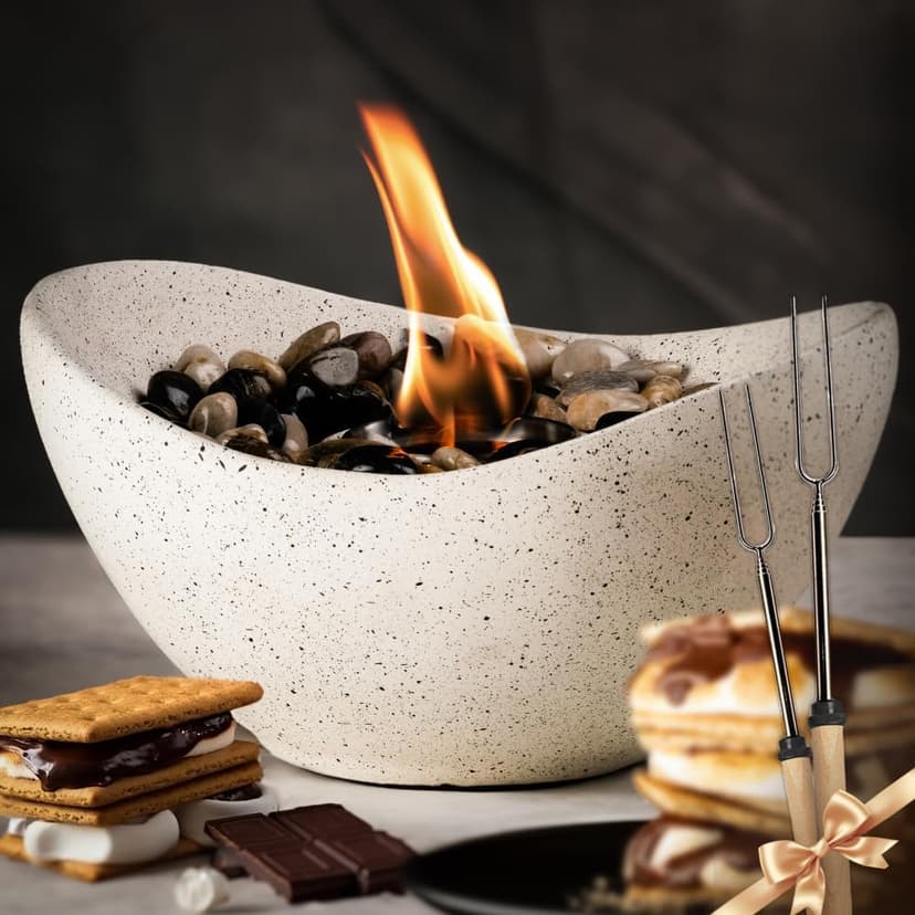 Concrete Tabletop Fire Pit, Portable Indoor Fireplace and Smores Maker, Suitable for Indoor and Outdoor Use