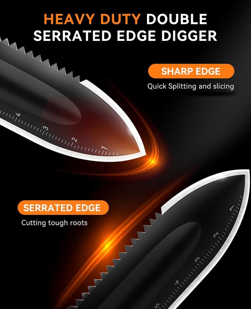 SUNPOW Metal Detector Shovel Digging Tools - Heavy Duty Double Serrated Edge Digger Shovel Knife - Garden Digging Tools with Carrying Sheath - Metal Detector Accessories