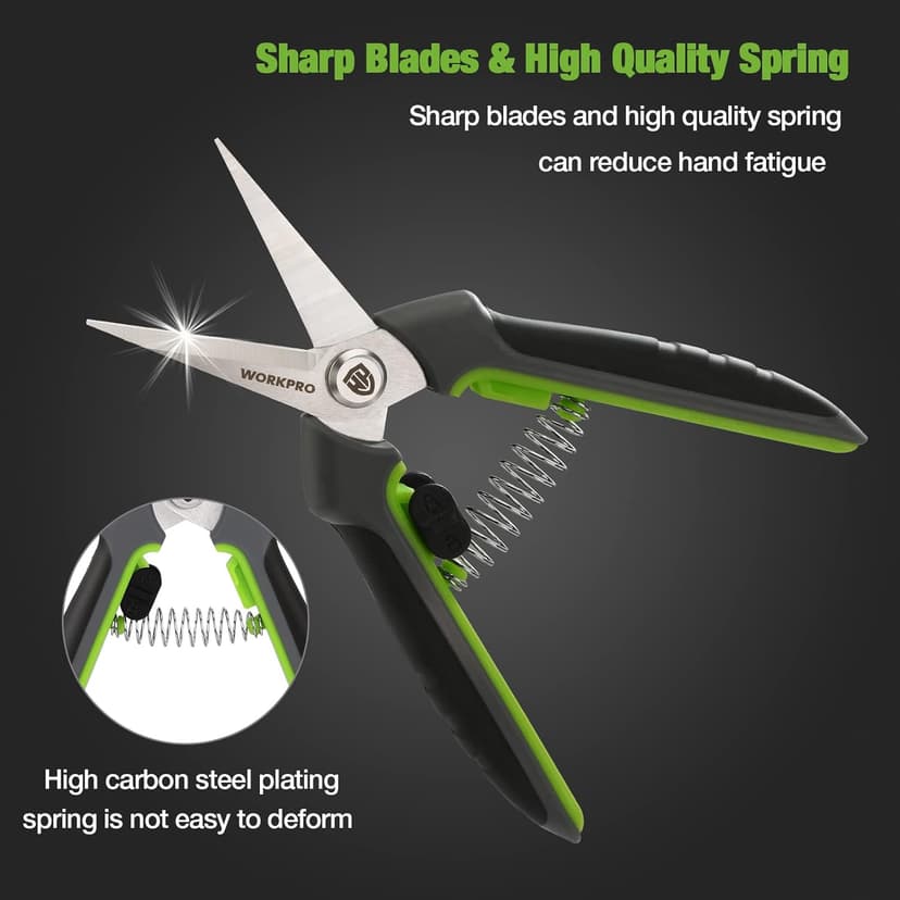 WORKPRO 2 Pack Garden Pruning Shears with Sheath, 6.5” Small Hand Pruners/Snips/Clippers- Spring Loaded & Precision Straight Blades, Microgreen Trimming Scissors for Flowers, Weeds, Indoors Bonsai
