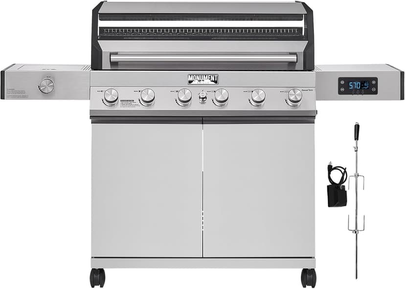 Monument Grills 6-Burner Convertible Natural Gas Smart bbq Grill Stainless Steel Denali 605 with Rotisserie Kit