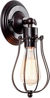 Industrial Wall Sconce Vintage Lighting Adjustable Lamp Rustic Wire Metal Cage Wall Light Shade Edison Style Antique Fixture Porch Mirror (No Bulb) (Bronze Color) (Rust)