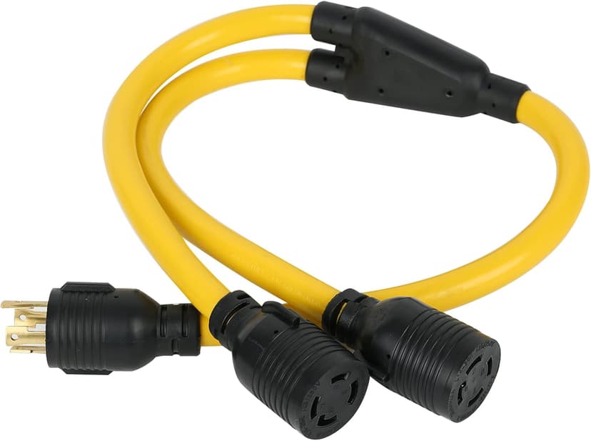 3FT NEMA L14-30 Splitter Cord Generator Y Adapter, HDWS NEMA L14-30P to (2) Outlet Port L14-30R Twist Lock Extension Cord, 30 Amp 4 Prong Generator Power Cord Adapter