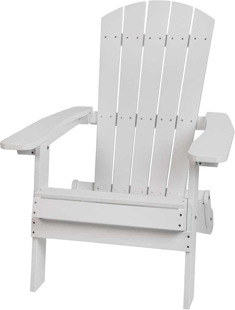 Flash Furniture Charlestown Commercial Folding Adirondack Chair - White - Poly Resin - Indoor/Outdoor - Weather Resistant