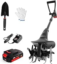 MZK 20V Cordless Tiller Cultivator with 24 Steel Tines,7.8-inch Wide Battery Powered Garden Cultivator, Mini Tiller for Gardening (2AH Battery and Charger Included)