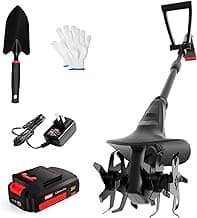 MZK 20V Cordless Tiller Cultivator with 24 Steel Tines,7.8-inch Wide Battery Powered Garden Cultivator, Mini Tiller for Gardening (2AH Battery and Charger Included)