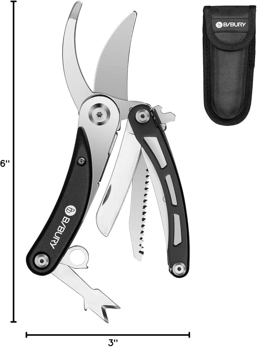 BIBURY Gardening Hand Pruners, 5 in 1 Multitools Folding Scissors 420 Stainless Steel Pruning Shears Bonsai Cutters for Tree Trimmers Secateurs,Garden Scissors,Garden Shears,Clippers for The Garden
