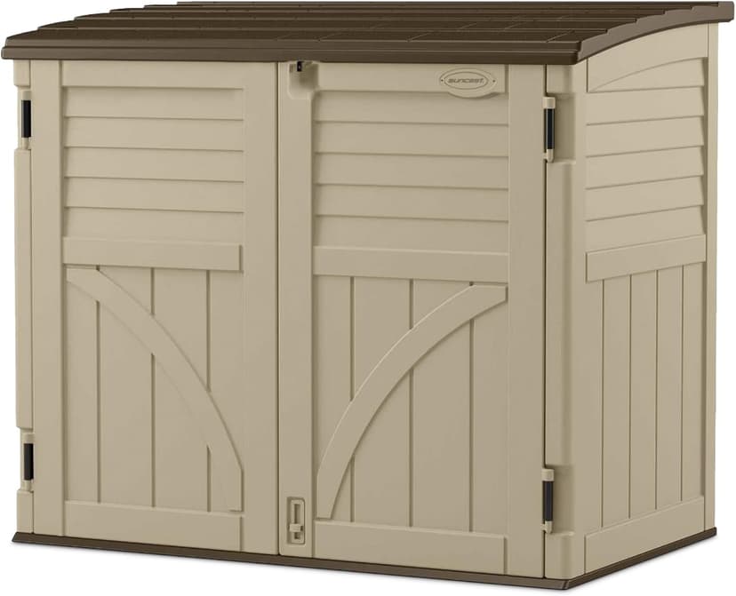 Suncast 34 Cu. Ft. Horizontal Shed for Outdoor Storage w/ Locking System, Sand/Slate