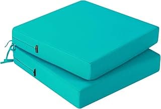 idee-home Outdoor Chair Cushions Set of 2, Waterproof Outdoor Seat Cushions for Patio Furniture, Outside Replacement Chair Pad with Ties for Lawn Deck Porch, 19 x 19 Peacock Blue