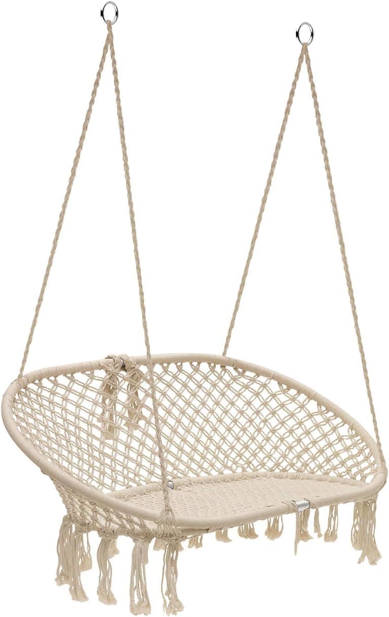 Sorbus Hammock Chair Macrame Hanging Swing Bench, Perfect for Indoor, Outdoor, Teens Girl Bedroom, Home, Room, Patio, Deck, Yard, Garden, Knitted Floating Swinging Bench, (Double Swing)