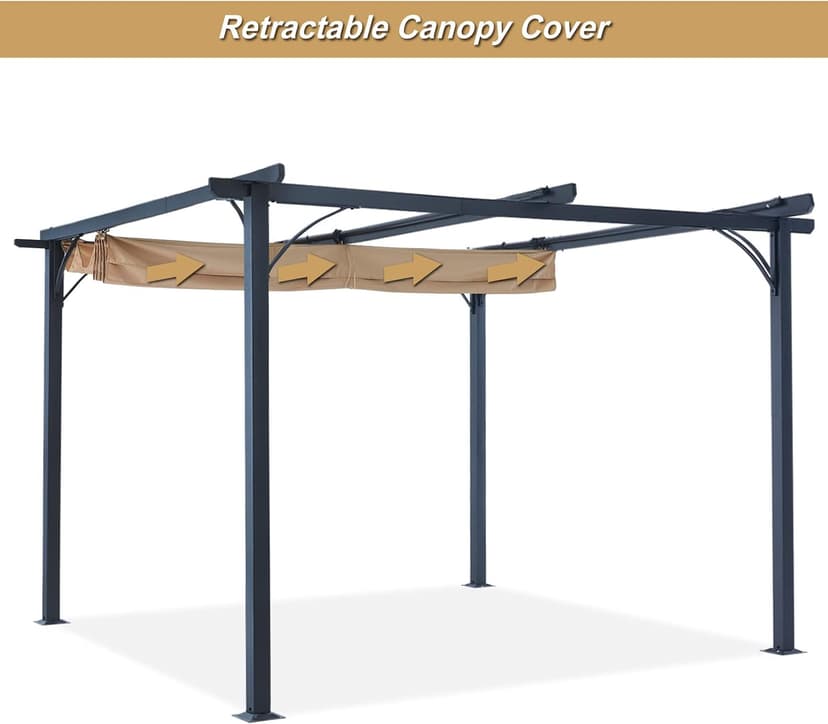 ABCCANOPY Patio Pergola 11x11 - Outdoor Sun Shade Canopy with Retractable Roof for Garden Porch Backyard (Gray)