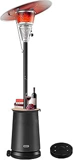 50,000 BTU Patio Heater for Outdoor Use With Adjustable Heat Focusing Top, Table Design, Stainless Steel Burner, Wheels,Propane Heater for Garden, Commercial and Residential, Black