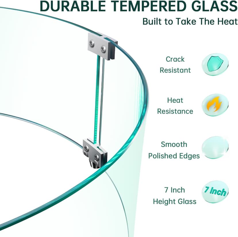 Fire Pit Wind Guard - 23" x 23" x 7" Round Fire Pit Glass Wind Guard for Outdoor Gas Fire Pit Table, Thick and Durable Tempered Glass w/Hard Aluminum Corner Brackets, Easy Assembly