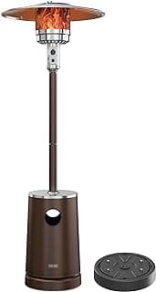 EAST OAK 50,000 BTU Patio Heater with Sand Box, Table Design, Double-Layer Stainless Steel Burner, Wheels, Triple Protection System, Outdoor Heater for Home and Residential, Pinecone