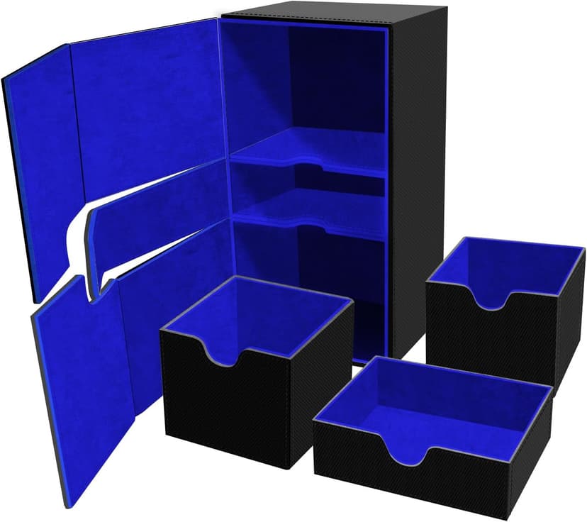 Card Deck Case for Trading Cards, Deck Storage Box for 200 Single Sleeved Cards Large Twin Flip Deck Case with 1 Storage Dice & 2 Trays Fits EDH/YuGiOh/MTG/TCG/CCG (Small-Black&Blue)