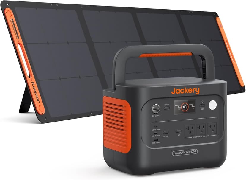 Jackery Solar Generator 1000 v2 with 200W Solar Panel(2024 New),1070Wh Portable Power Station LiFePO4 Battery,1500W AC/100W USB-C Output, 1Hr Fast Charge for Outdoor,Off-Grid Living,RV,Emergency