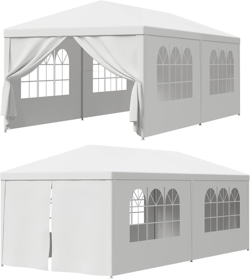 HomGarden 10'x20' Outdoor Canopy Tent Camping Gazebo Storage Shelter Pavilion Cater for Party Wedding Events BBQ w/4 Removable Enclosure Sidewalls & 2 Zippered Doorways