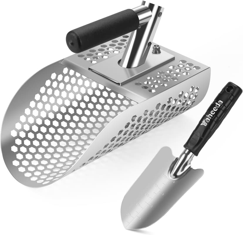 Sand Scoop with Shovel for Metal Detecting, Metal Detector at Beach,Heavy Duty Stainless Steel Metal Detecting Tool,Treasure Finds Scoop, Digging Shovel Fast Sifting Shovel
